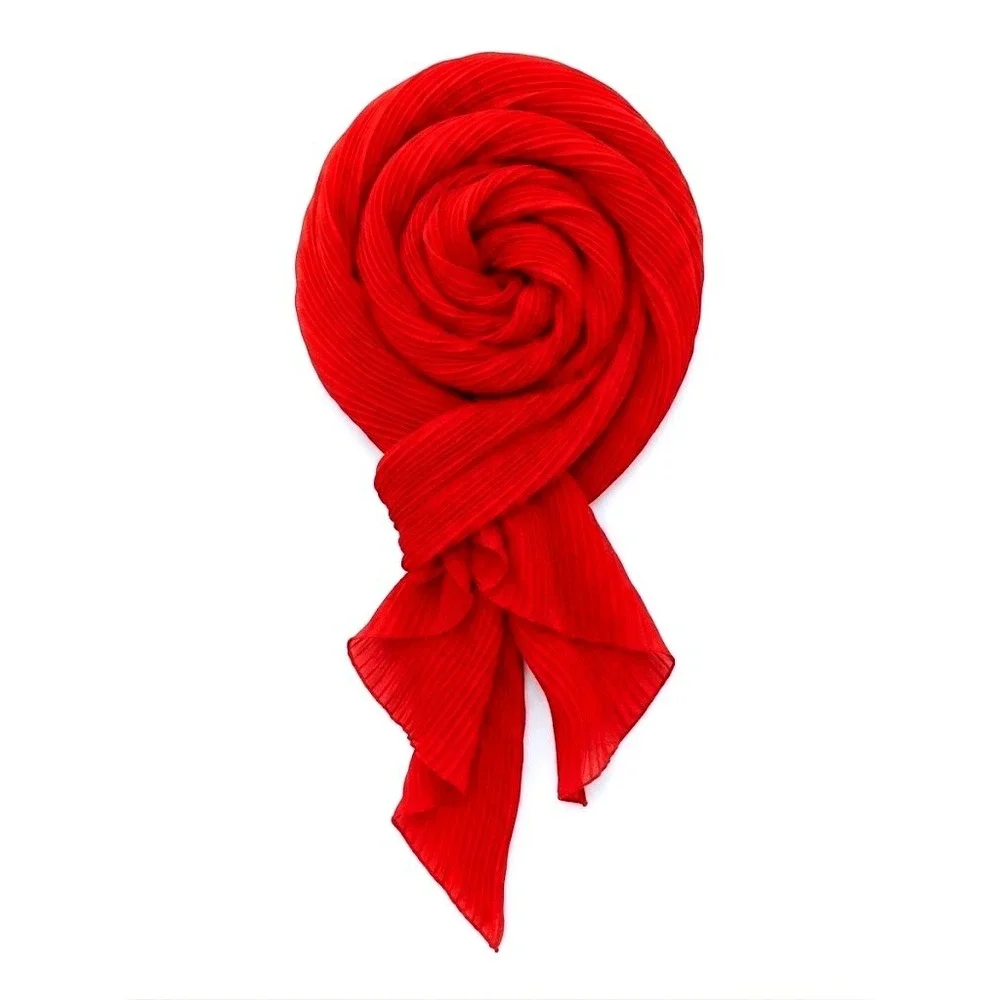 NEW Eileen Fisher Red 100% Silk Crinkle Pleated Scarf 42x84 Lightweight Designer